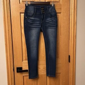Always Friday Women's Juniors Size 5 3‎ Button Skinny Stretch Jeans Dark